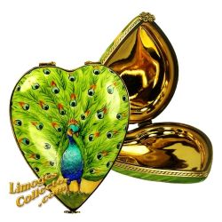 Peacock Heart Limoges box with 24K Gold Interior (Beauchamp)