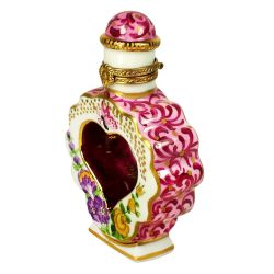 Ornate Floral Heart Perfume Bottle Limoges Box, a Retired 100% Authentic Hand-Painted Porcelain Limoges Boxes France Collectible & Gift