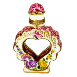 Ornate Floral Heart Perfume Bottle Limoges Box (Retired)
