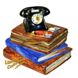 Stack of Books, Telephone & Address Book Limoges Box (Beauchamp)