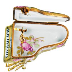 Baby Grand Piano with 24K Gold & Rose Design Limoges Box