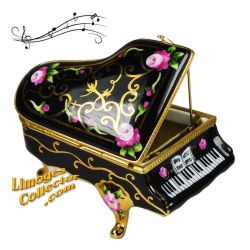 Baby Grand Piano with Roses Music Box Limoges (Retired)