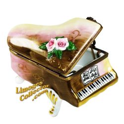 Grand Piano with Pink Roses Limoges Box (Retired)