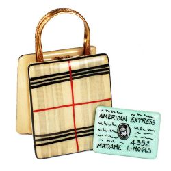 Designer Plaid Handbag Limoges Box with Am Ex, 100% Authentic Hand-painted French porcelain Collectible or Gift