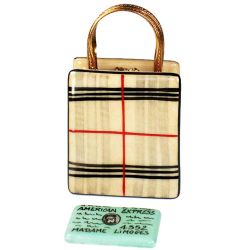 Designer Plaid Handbag Limoges Box with Am Ex, 100% Authentic Hand-painted French porcelain Collectible or Gift