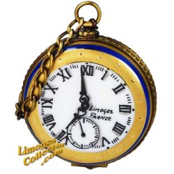 24K Gold Pocket Watch, Floral Reverse Limoges Box (Rochard)