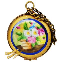 24K Gold Pocket Watch, Floral Reverse Limoges Box (Rochard)