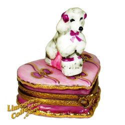 White Poodle on Pink Heart Limoges Box (Rochard)
