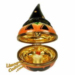 Jack-O-Lantern Pumpkin with Witch Hat Limoges box (Beauchamp)