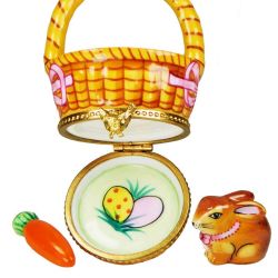 Bunny Rabbit in Easter Basket Limoges Box with Carrot by Beauchamp | Authentic Hand-Painted French Porcelain Gift for Easter