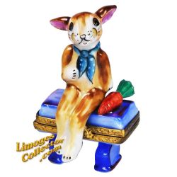Peter Rabbit Seated on Garden Bench with Carrot Limoges Box (Retired)