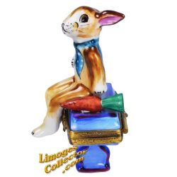 Peter Rabbit Seated on Garden Bench with Carrot Limoges Box (Retired)