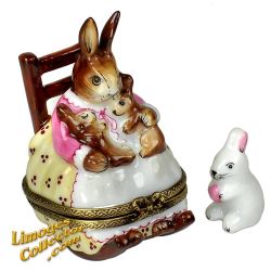 Mama Rabbit in Rocking Chair with Baby Rabbits Limoges Box (Beauchamp)