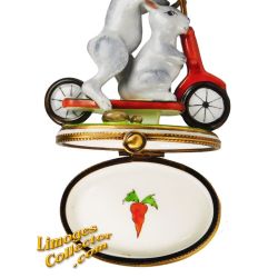 Bunny Rabbit Duo Riding on Scooter Limoges Box (Retired)