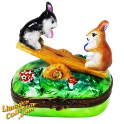 Bunny Rabbits on Seesaw Limoges Box (Retired)