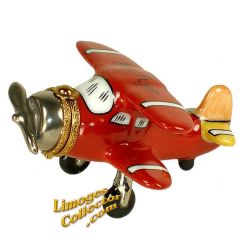 Red Bi-Wing ACE FLYER WWI Airplane Limoges Box (Beauchamp)