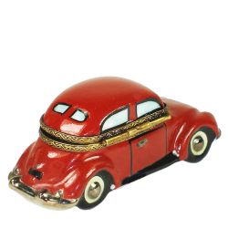 Red Volkswagon VW Bug Automobile Limoges Box, Retired Authentic Hand-Painted French Porcelain Collectible Gift for Men and Car enthusiasts