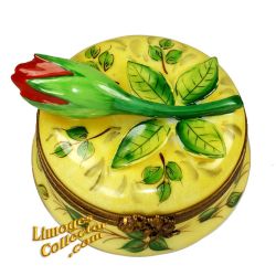 Red Rosebud on Round Limoges Box (Retired)
