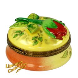 Red Rosebud on Round Limoges Box (Retired)