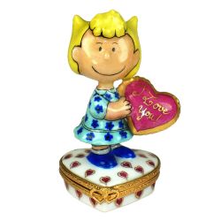 Peanuts Sally Holding I Love You Heart Limoges Box, ULTRA RARE Limoges Boxes France Trinket Box