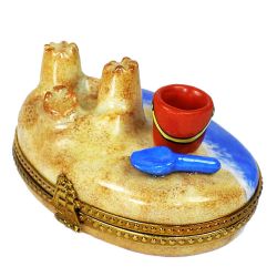 Sand Castle & Pail at the Beach Limoges Box by Beauchamp, Authentic Hand-Painted French Porcelain Collectible & Gift