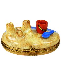 Sand Castle & Pail at the Beach Limoges Box by Beauchamp, Authentic Hand-Painted French Porcelain Collectible & Gift