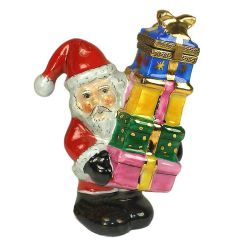 Santa Claus with Stack of Gifts Limoges Box