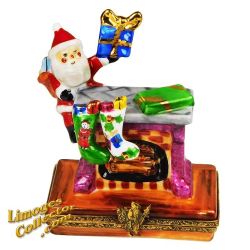 Santa Filling Christmas Stockings Over Mantel Limoges Box