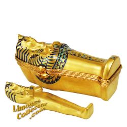 Egyptian 24K Gold Sarcophagus with Golden Mummy Limoges Box (Beauchamp)