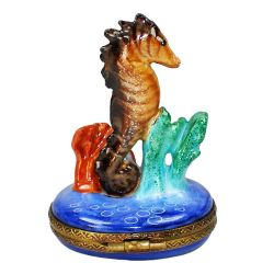 Seahorse in Coral Reef Limoges Box, Authentic Hand-Painted French Porcelain Ocean & Sea Limoges Boxes France Collectible