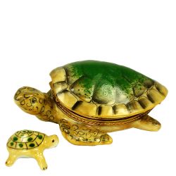 Green Sea Turtle Limoges box with Baby by Beauchamp, Authentic French Porcelain Collectible Trinket Box & Gift