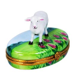 Lamb in Flowery Pasture Limoges Box | Authentic Hand-Painted French Porcelain Gift | Limoges Boxes France Trinket Box