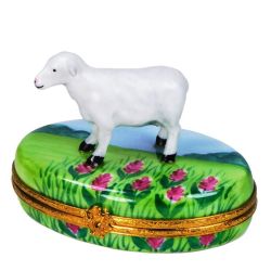 Lamb in Flowery Pasture Limoges Box | Authentic Hand-Painted French Porcelain Gift | Limoges Boxes France Trinket Box