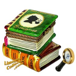 Sherlock Holmes Mystery Books Stack with Magnifying Glass Limoges Box