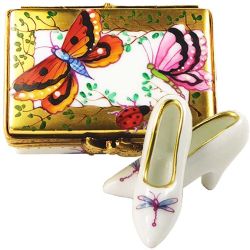 Shoe Box with Butterfly Design Limoges Box by Beauchamp | Authentic  Hand-Painted French Porcelain Gift | Collectible Limoges Art Trinket Box