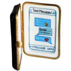 Smart Phone with Text Messages Limoges Box by Beauchamp, Authentic Hand-Painted French Porcelain Mobile Phone Gift for Collectors