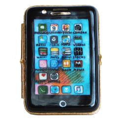 Smart Phone with Text Messages Limoges Box by Beauchamp, Authentic Hand-Painted French Porcelain Mobile Phone Gift for Collectors