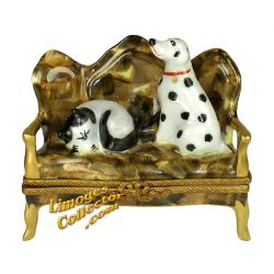 Sofa with Dog and Cat Limoges Box (Retired)
