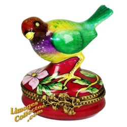 Colorful Songbird on Floral Base Limoges Box (Retired)