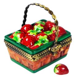 Strawberry Basket Limoges Box with Porcelain Strawberry Inside