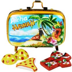 Hawaii Suitcase with Bikini & Hawaiian Shirt Limoges box (Beauchamp)