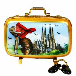 Spain Travel Suitcase Limoges Box with Matador & Castanets, Authentic Hand-Painted French Porcelain Beauchamp Exclusive Travel Gift