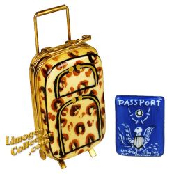 Animal Print Rolling Suitcase with US Passport Limoges Box (Beauchamp)