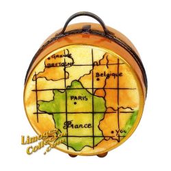 Luggage Round with World Map Limoges Box (Rochard)