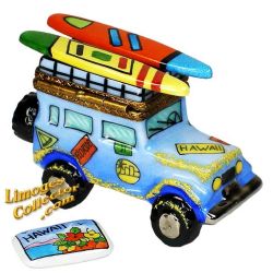 Hawaii Surfing Vacation Jeep with Postcard Limoges Box (Beauchamp)