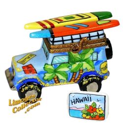 Hawaii Surfing Vacation Jeep with Postcard Limoges Box (Beauchamp)