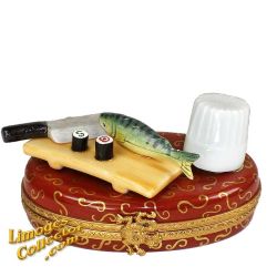 Sushi Bar with Fish, Cleaver & Chef Hat Limoges Box (Beauchamp)