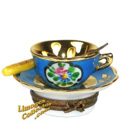 Blue Teacup & Saucer Limoges Box (Rochard)