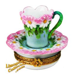 Teacup & Saucer with Daisies Limoges Box (Beauchamp)