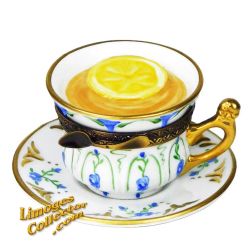 Tea Cup & Saucer with Lemon Slice Limoges Box (Retired)